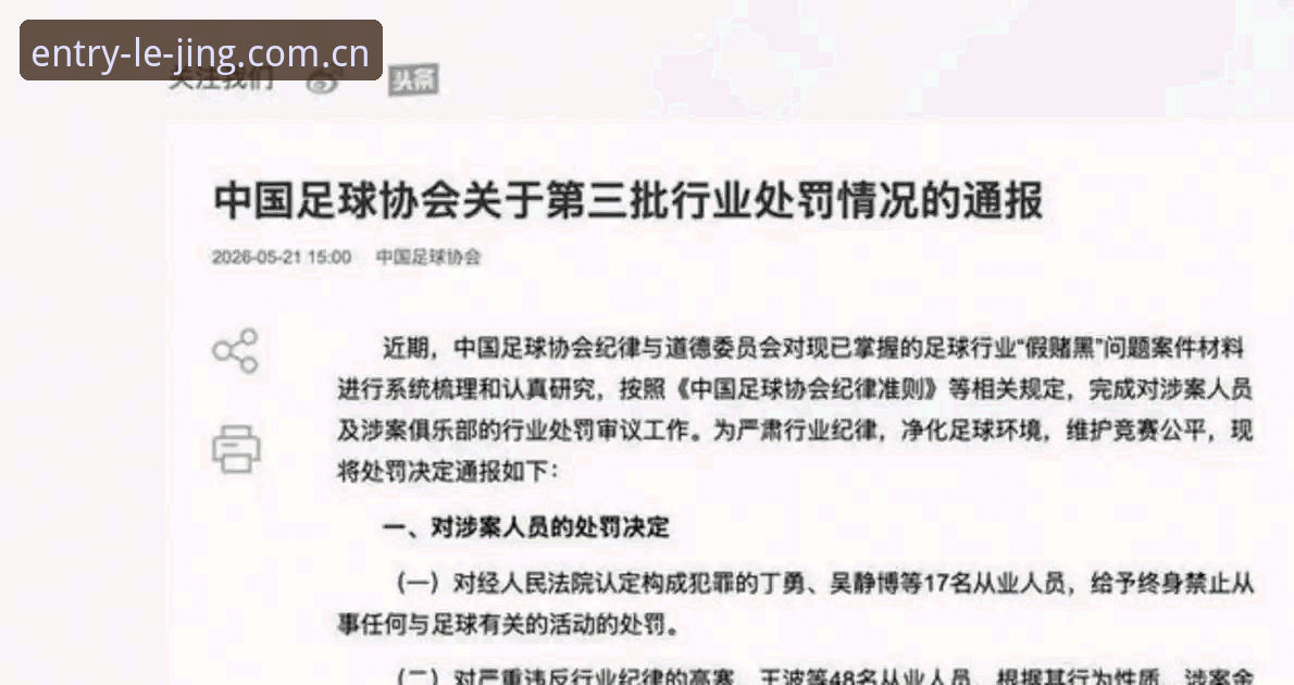 中国足协第三批禁足名单最新动态：65人受罚，终身禁足17人，行业乱象再引震动